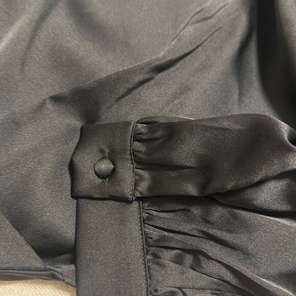 DO+BE Black Silk Cropped Top with Deep V-Neck and Button Details - Size Large - Picture 6 of 7